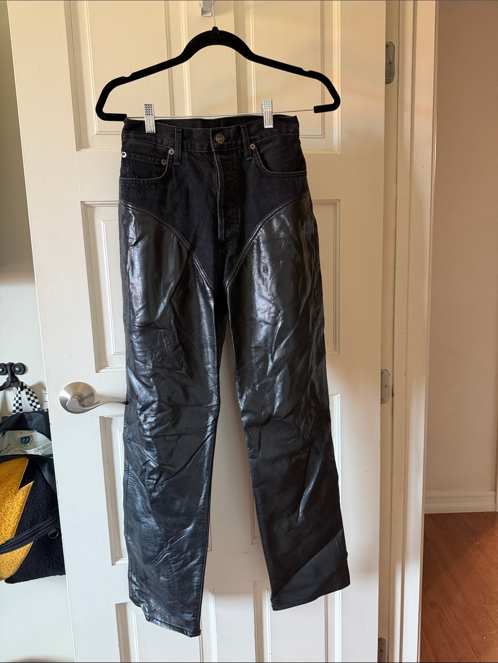 Agolde Black Straight Leather-Panel Jeans